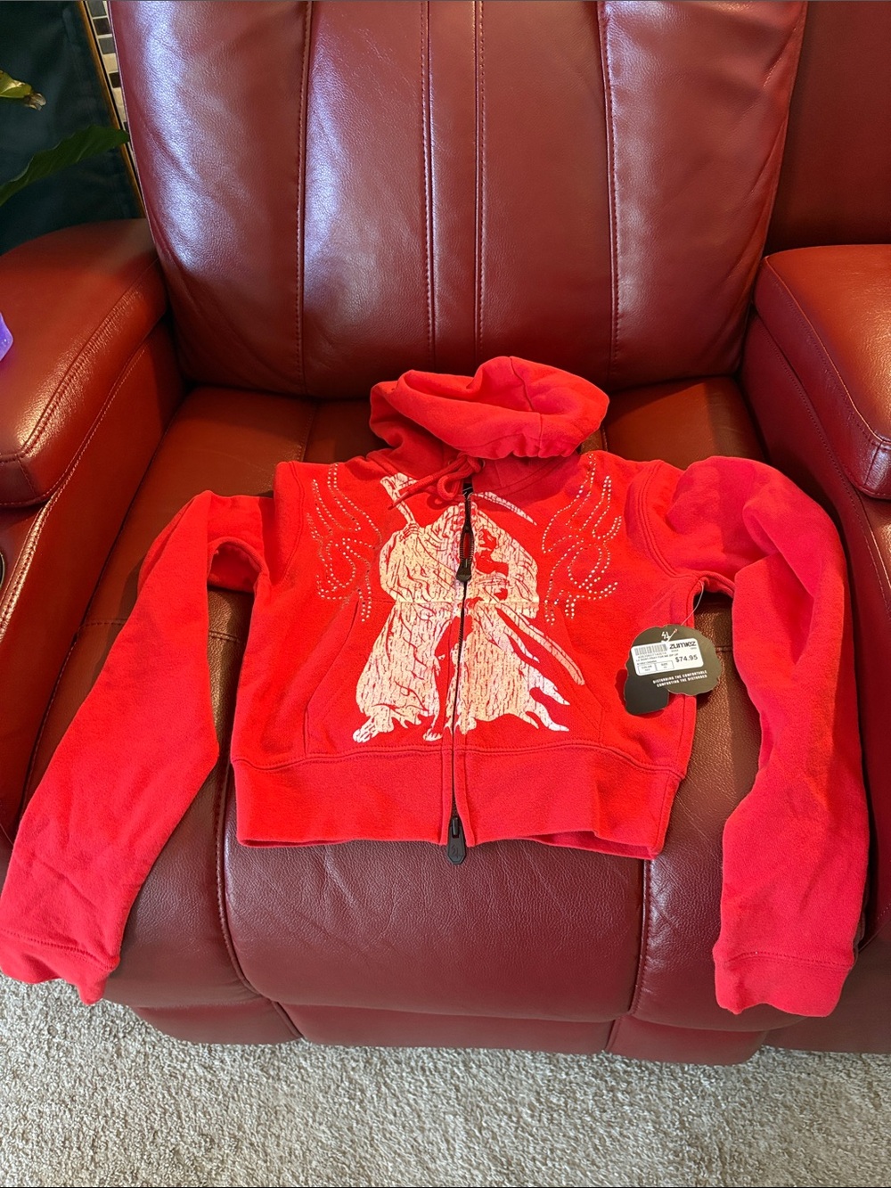 Lurking Class NWT Junior's Red Zip-Up Hooded Jacket with Graphic Detail